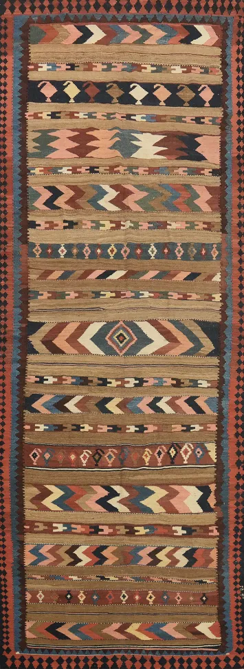 Palace Size Vintage Wool Geometric Kilim Persian Runner Rug 6x18