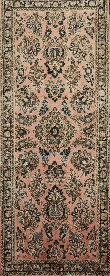 Floral Wool Sarouk Persian Runner Rug 3x7