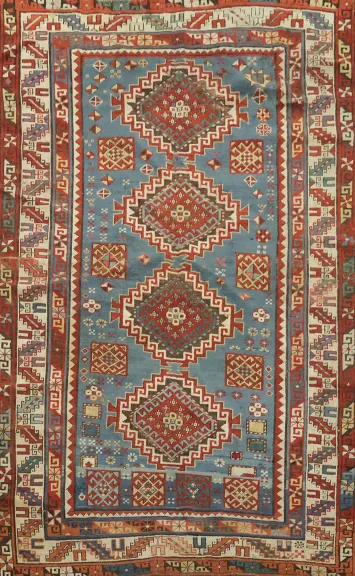 Pre-1900 Vegetables Dye Antique Kazak Oriental Rug 4x7