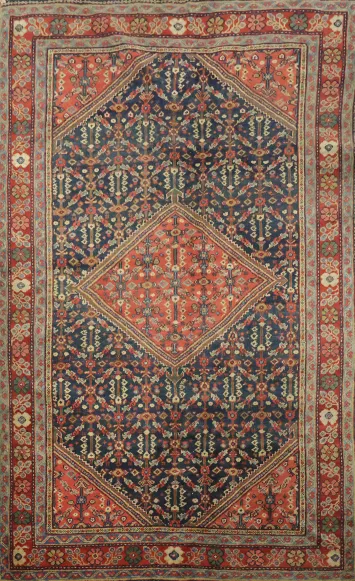 Blue Old Geometric Wool Mahal Persian Rug 4x7