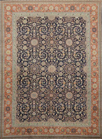 Blue All Over Wool Tabriz Persian Area Rug 10x13