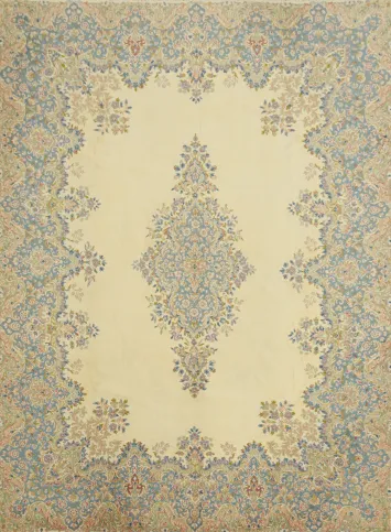 Palace Size Floral Wool Kerman Persian Area Rug 9x12