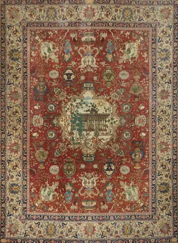 Old Dynisty Pictorial Wool Tabriz Persian Large Rug 11x15
