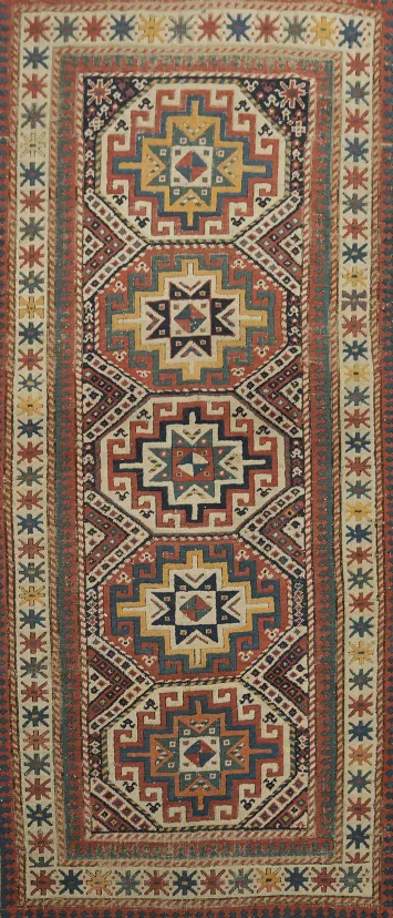 Pre-1900 Veteables Dye Wool Antique Kazak Oriental Runner Rug 3x8