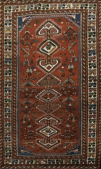 Tribal Geometric Wool Shiraz Persian Rug 4x7