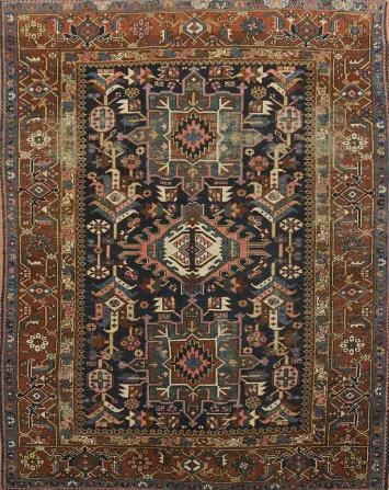 Antique Wool Geometric Gharajeh Persian Rug 5x6