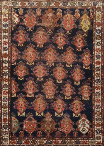 Pre-1900 Antque Bakhtiari Persian Wool Rug 5x7