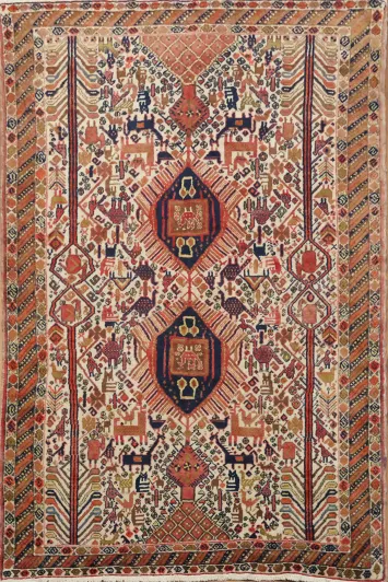 Tribal Animal Pictorial Wool Turkoman Persian Rug 4x6