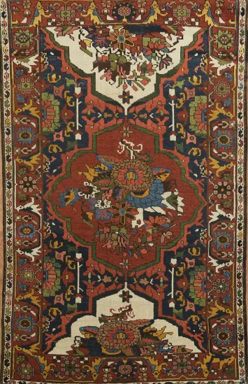 Pre-1900 Antique Vegetable Dye Wool Bakhtiari Persian Rug 4x7
