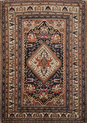 Antique Bakhtiari Tribal Geometric Wool Persian Rug 5x7