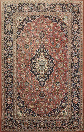 Vintage Wool Floral Kashan Persian Rug 5x7