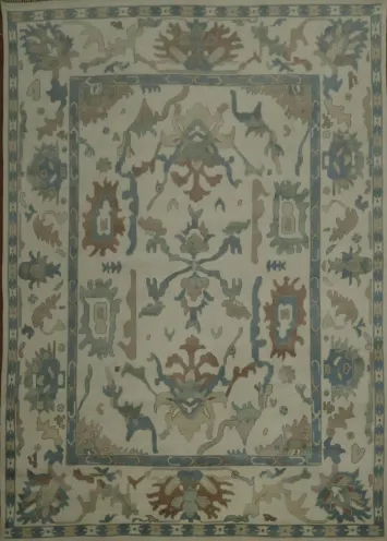 Vintage-Inspired Rug with Subtle Patterns in Soft Blue and Beige 10x14 ft