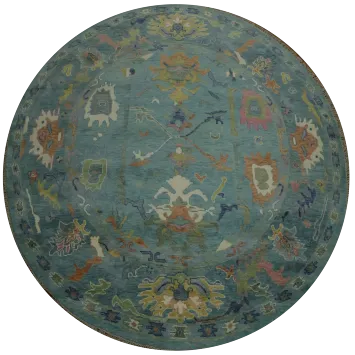 Hand-Knotted 10' Blue Round Oushak Wool Rug 10x10 ft