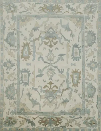Ivory and Light Blue Traditional Oushak Area Rug 9'x12'
