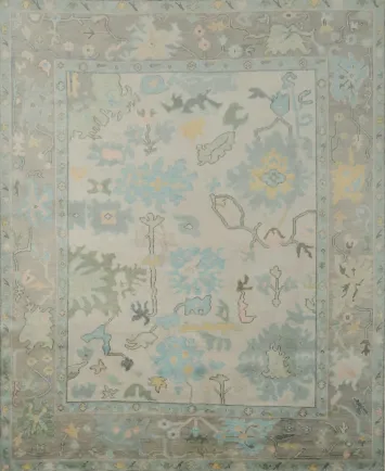 Elegant Pastel Muted Peach Oushak Wool Area Rug 8' x 10'