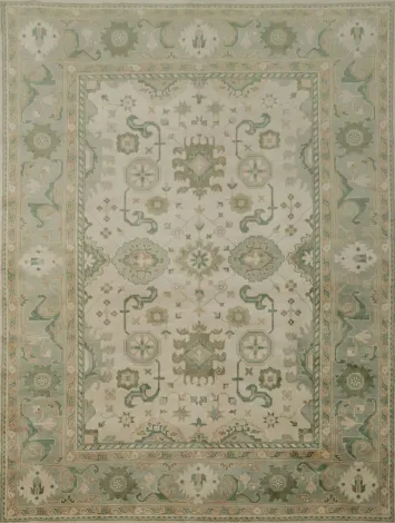Traditional Beige and Green Rug with Artistic Patterns 9' x 12'
