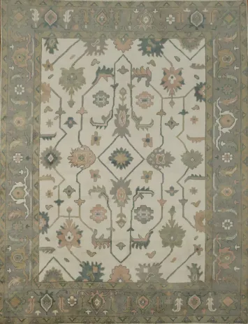 9' x 12' Oushak Living Room Area Rug in Soft Earthy Tones for Living Room