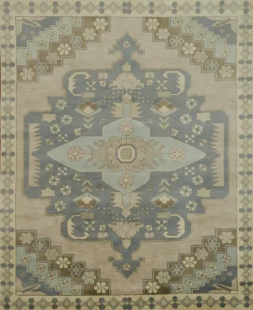 Traditional Oushak Hand-Knotted Wool Area Rug | 8x10 Geometric Design