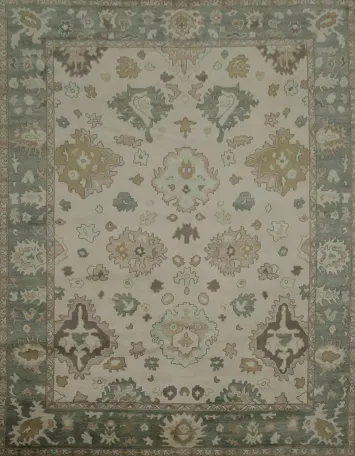 Traditional Ivory and Teal Area Rug with Vintage Charm 9' x 12'