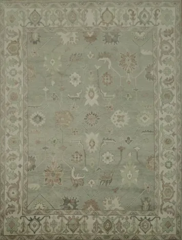 Traditional Green Oushak Wool Living Room Rug 9' x 12'