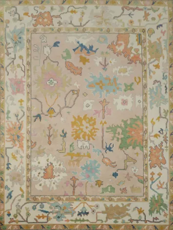 Traditional Pastel Color Oushak Area Rug 9x12 - Hand-Knotted Wool