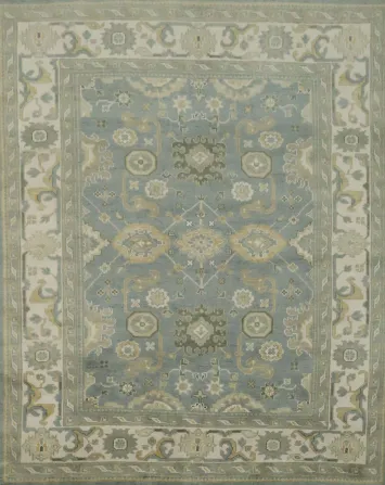 Elegant Stone Blue All-Over Oushak Oriental Living Room Rug 8'x 10'