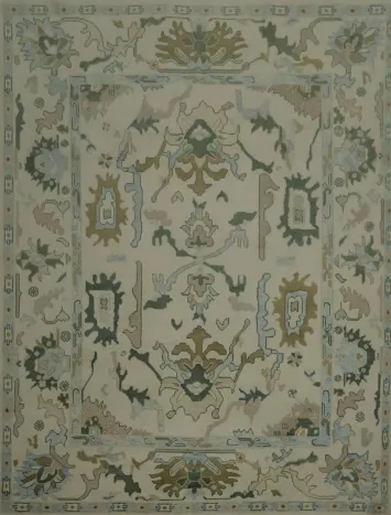 9x12 Traditional Oushak Hand-Knotted Wool Area Rug - Ivory & Light Blue