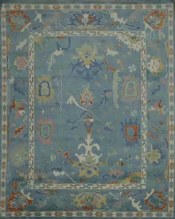 Traditional Oushak Blue Hand-Made Wool Rug 8x10