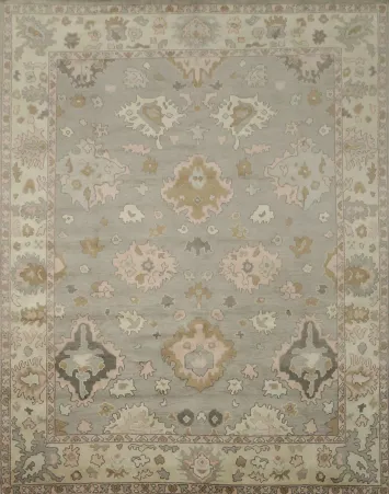 Traditional Oushak Grey and Pink Area Rug 9x12
