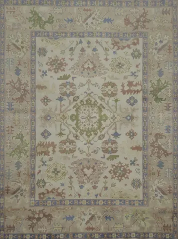 All-Over Ivory Vintage Style Oushak Hand Made Area Rug 9x12