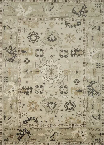 Earth-tone Beige and Black Oushak Indian Large Rug 10x14 ft