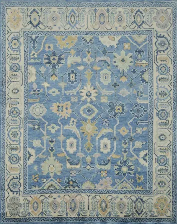 Premium 8x10 Blue Oushak Rug - Hand-Made Wool Traditional Area Rug