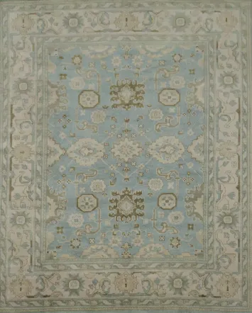All-Over Blue and Beige Oushak Hand Made Area Rug 8x10
