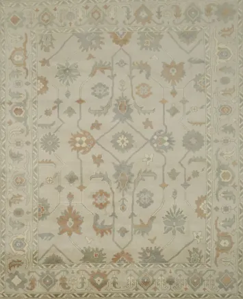 Traditional Earth-Tone Beige Oushak Wool Area Rug 8x10