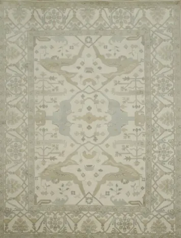 Traditional Geometric Beige Oushak Hand Made Area Rug 9x12