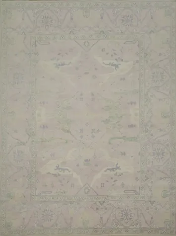 Soft Pink Hand-Knotted Wool Oushak Living Room Rug 9' x 12'