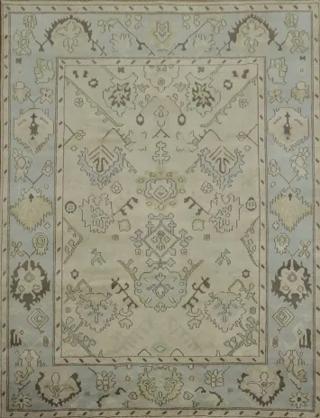 Light Green Traditional Oushak Geometric Wool Area Rug 9x12