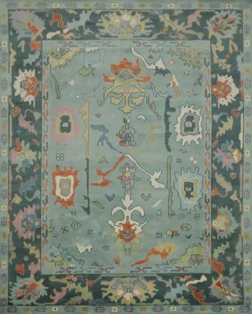 Pastel Hues and Classic Patterns Oushak Blue Living Room Rug 8x10 ft