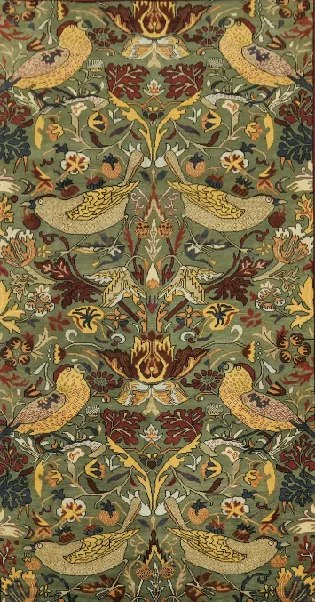 Large 8' x 16' Ziegler Green Rug - Floral & Bird Pattern - Hand-Knotted Indian Wool