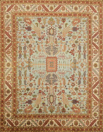 Large Blue 12' x 15' Ziegler Wool Rug - Hand-Knotted Indian Wool