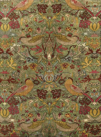 Green Ziegler Bird and Tress Rug (10x14) - Large Hand-Knotted Wool