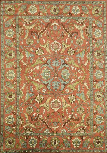 Ziegler Oriental Large Rug 10x14 - Traditional Hand-Knotted Wool Rust and Blue