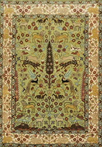 Animal Hunting Design Ziegler Hand-Knotted Large Rug 10x14 Green