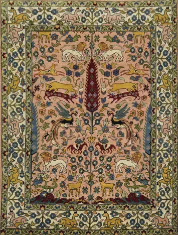 9x12 Pink Ziegler Oriental Rug | Hand-Knotted Pictorial Animal Design