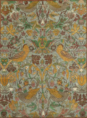 birds and delicate Light Blue Hand-Knotted Wool Rug 9x12 ft