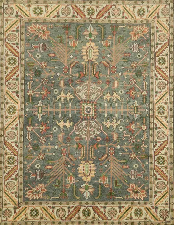 All-Over Blue Heriz Serapi Style Area Rug, 8' x 10' Hand-Knotted Wool