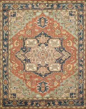 Traditional Geometric Heriz Serapi Style Area Rug, 8' x 10' Hand-Knotted Wool