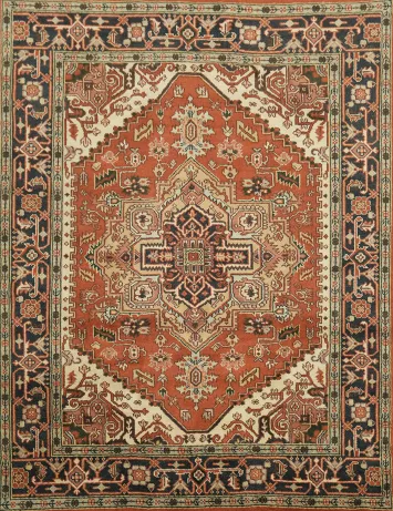 Traditional Geometric Heriz Serapi Style Area Rug, 8' x 10' Hand-Knotted Wool