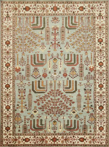 Light Blue 9x12 Ziegler Oriental Area Rug - Hand-Knotted Wool