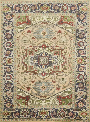 Peach and Navy Blue Heriz Serapi Oriental Area Rug 9x12